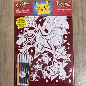 Pokemon Velvet Doodles ~ Coloring Kit 11" x 16" 2 Posters & 6 Color Markers 1999